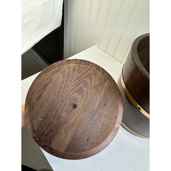 Vintage Wooden Ice Bucket Cooler With lid Brown Barware 9" - Picture 4 of 8